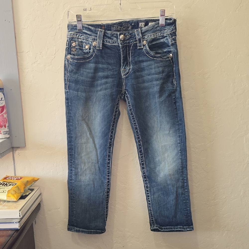 Miss Me Dark Blue Denim Cuffed Capris
